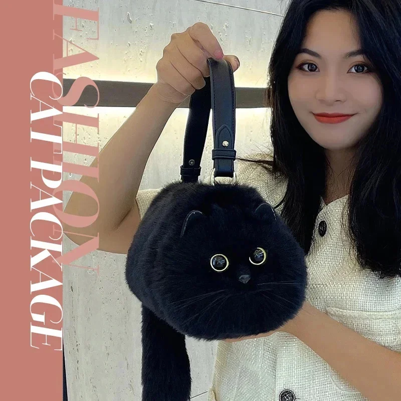 2024 Luxury Designer Cat Kawaii Handbag Plush Simulation Pet Ins Harajuku Women's One Shoulder Crossbody Bag  Exquisite Gift