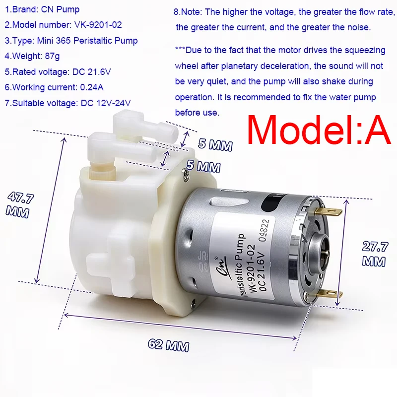 Peristaltic Pump DC 12V-24V Dosing Self-Priming Reversible Micro Liquid Water for Lab Analytic