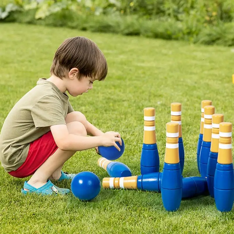 Wooden Bowling Game Set Children's Wooden Backyard Bowling Game Bowling Game Toys With Smooth Surfaces For Parties Carnivals