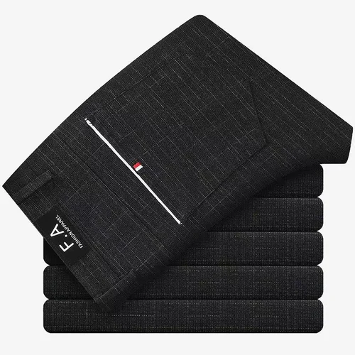 Imagen 2 del producto Pantalones casuales de estilo clásico para hombre, pantalones casuales ajustados rectos de negocios a cuadros a rayas a la moda, pantalones de marca negros, azules y grises para hombre