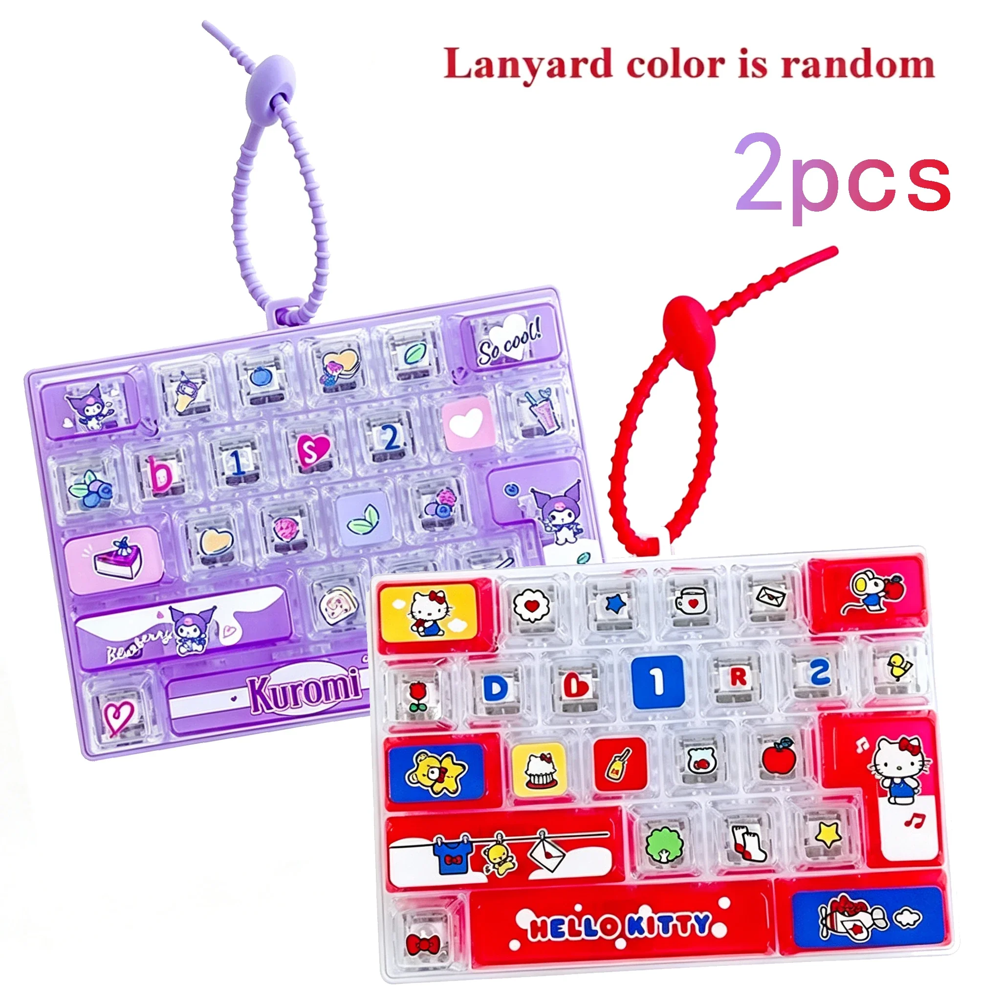 26-toetsen Sanrio 26‑Key Fidget Keyboard Sleutelhanger Set Hello Kitty Kuromi My Melody Stressverlichting Drukknop Speelgoed Tas Charm Cadeaus