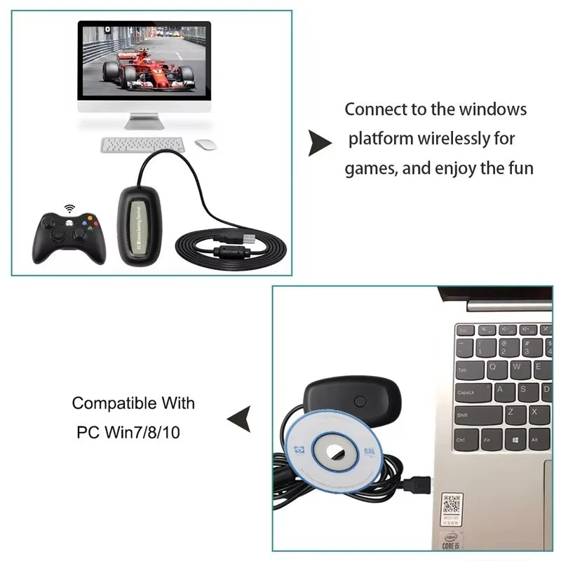 Wireless Gaming Receiver USB Adapter For Xbox 360 Gamepad Controller Transmitter Support PC Win7/8/10 Game Accessory view 5