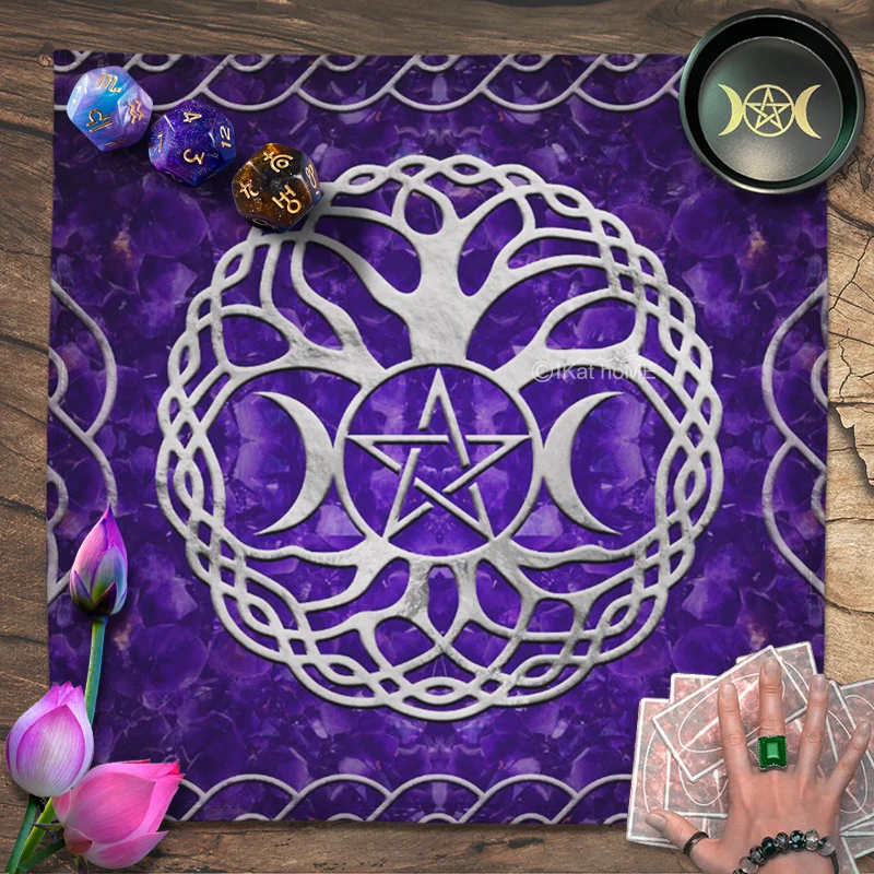 Purple Tree of Life  Altar Cloth Pentagram Tarot Tablecloth Triple Moon Wall Decor Tapestry Hanging Astrology Oracle Cards Pad