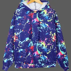 2024 Colorful Spray Painted Printed Women's Hoodie Suitable For Autumn Drawstring And Pocket Casual Long Sleeved Sweatshirt