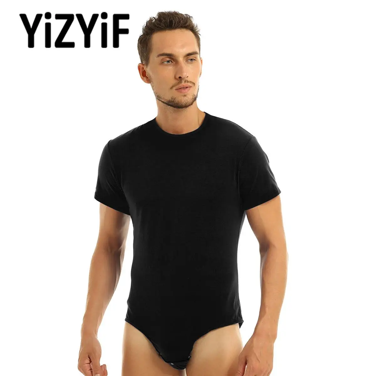 Mens Press Crotch T-shirt Bodysuit One Piece Lingerie Adult Babies Diaper Lovers Pajamas Round Neck Short Sleeves Romper