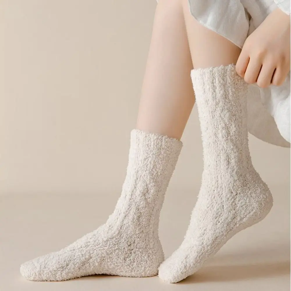 Thickened Winter Coral Velvet Socks Solid Color Soft Cotton Socks Warm Fluffy Floor Socks Women