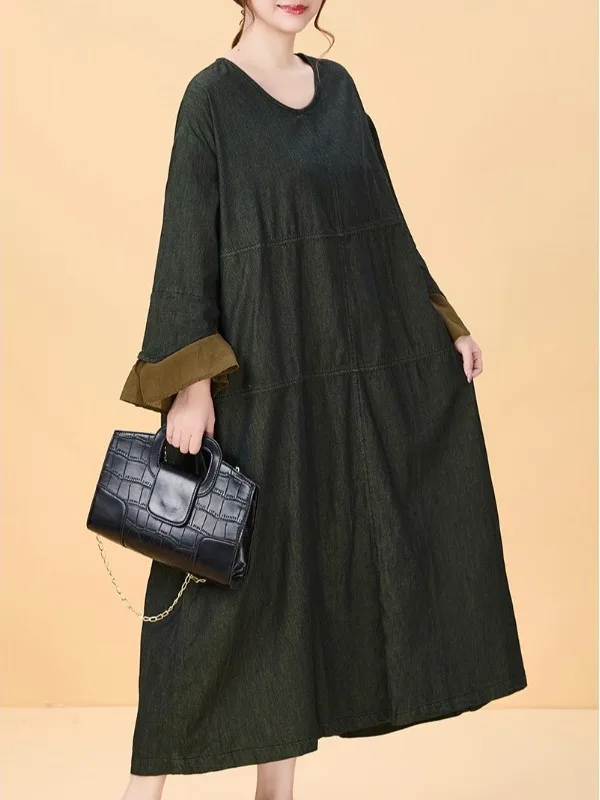 Herbst Winter Lose Sle Casual Faion Abnehmen Versteckte Fleisch Große Größe frauen Dr Reine Farbe Einfache Europäische Design