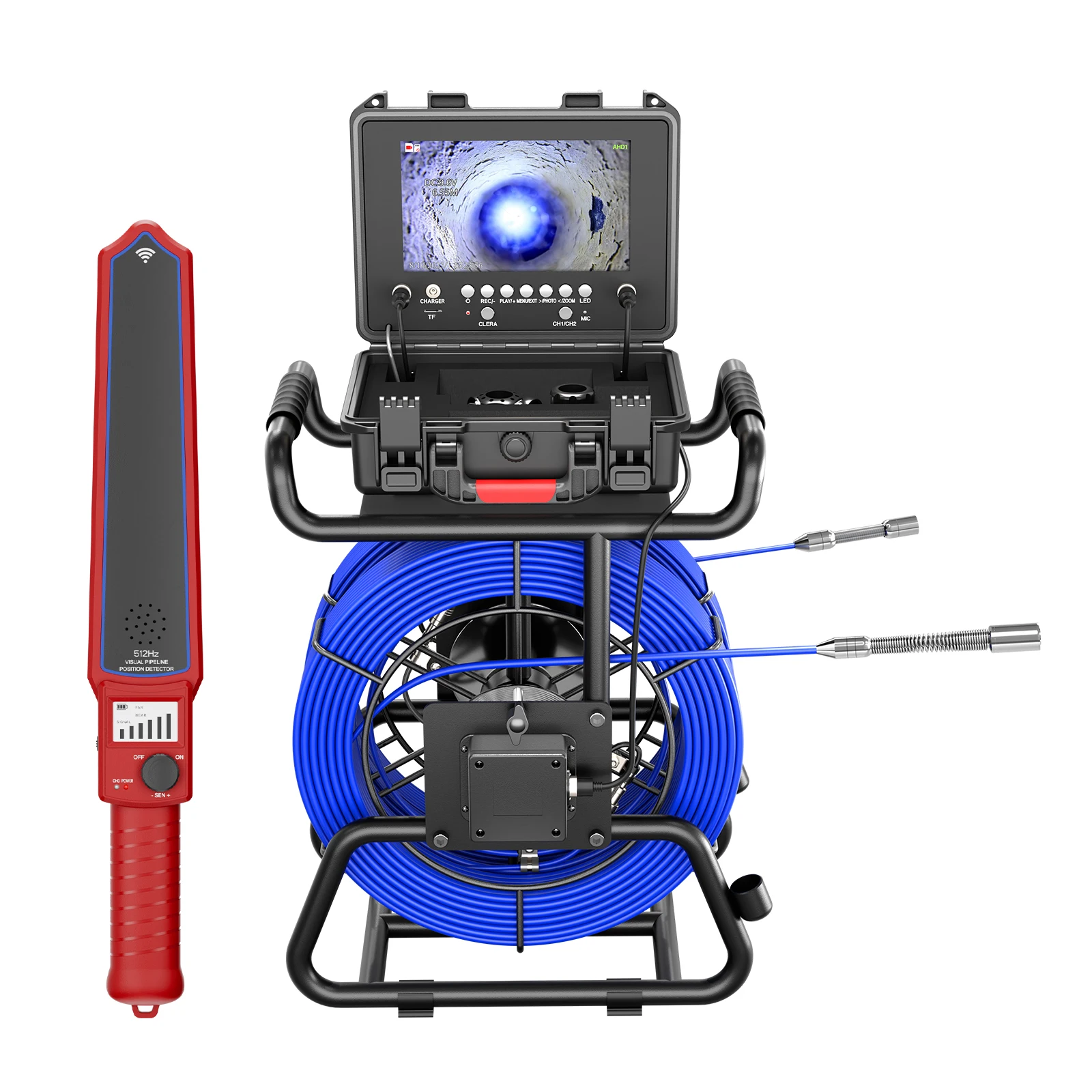 Sewer Pipe Inspection Camera 9inch IPS +Dual-Lens Borescope 1080P Sewer Camera+512HZ Locator Receiver +512HZ Self-leveling