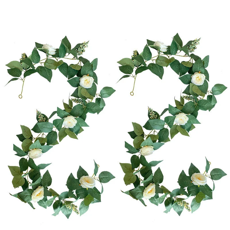 175CM Artificial Rose Leaf Camellia with Fruit Rattan Home Table Decor Fake Green Plant Vine DIY Wedding Decoration Wall Vine