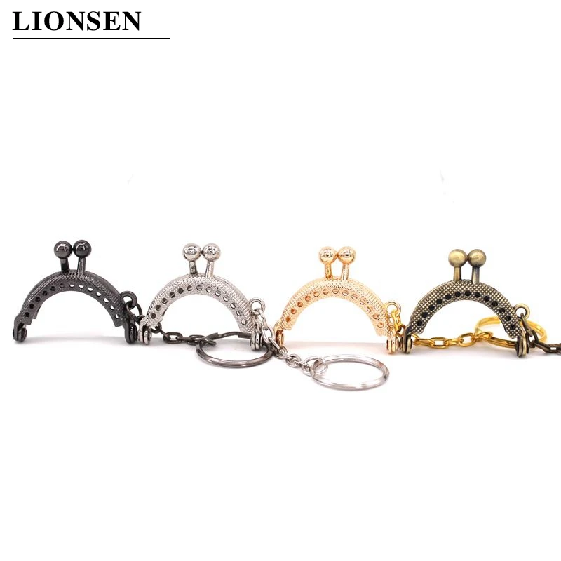 Lionsen 4cm Metal Coin Purse Bag Change Purse Frame with Keychain 5 colors Frame Kiss Clasp Lock DIY Craft wallet accessaries