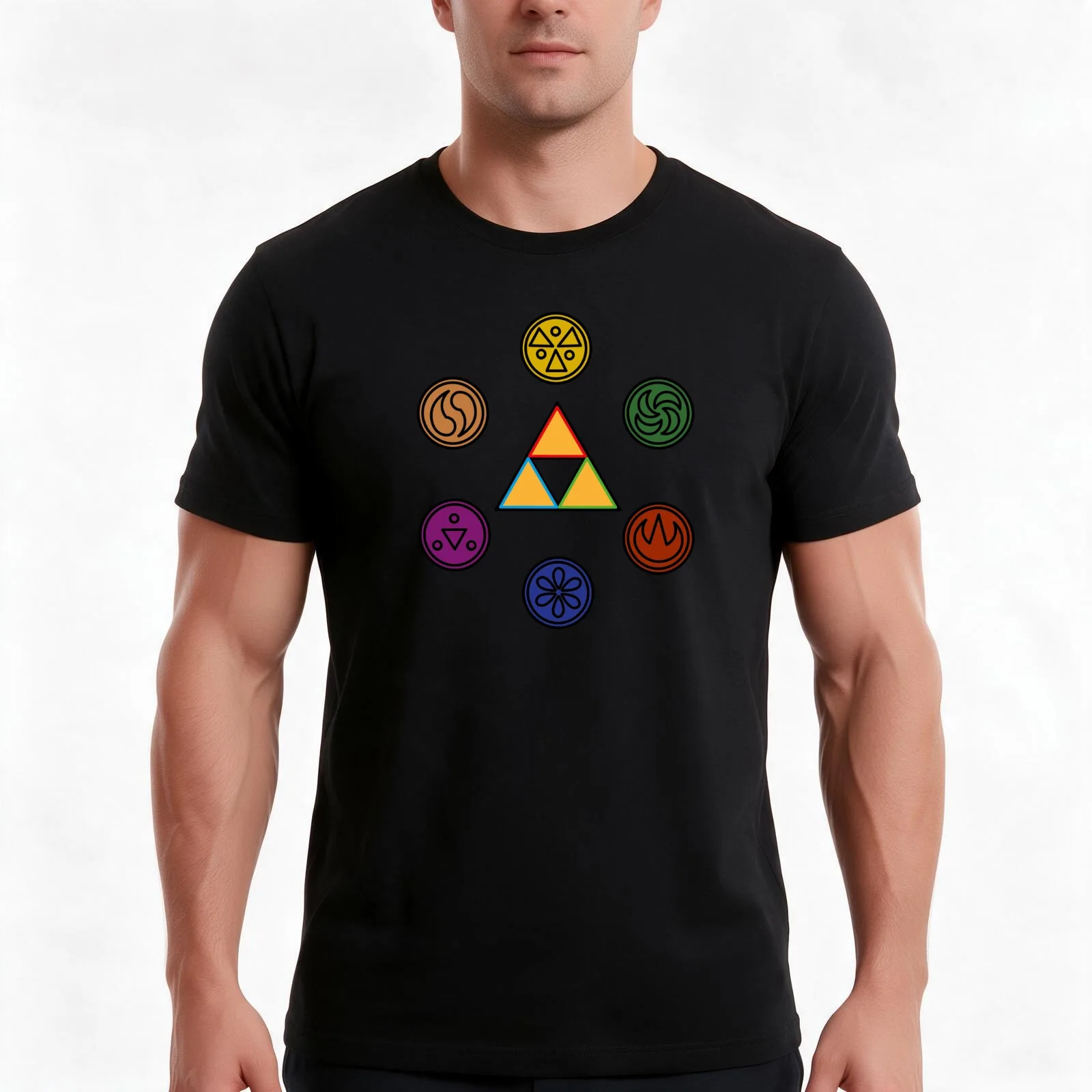 Triforce w/ Sage Medallions T-Shirt, Summer Casual Cotton Tee, Oversized Streetwear Tops, Vintage Graphic Print, 100% Cotton