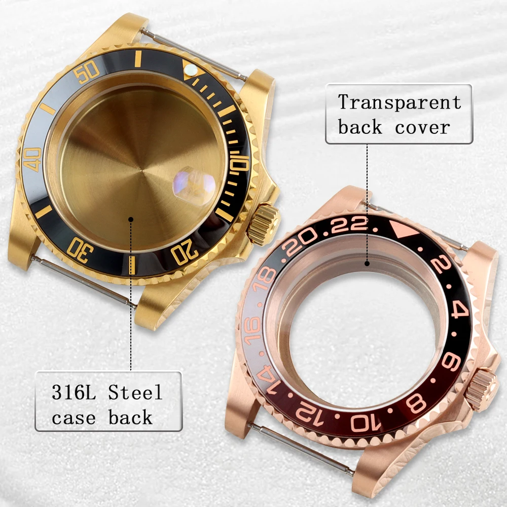 

Rose Gold/Gold Watch Case 40mm NH35 Fit YACHT-MASTER GMT NH34/NH35/NH36/NH38 Movement 28.5mm Dial SUB Case Watch Accessory