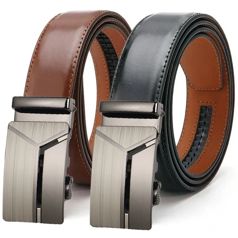 Fashion Men's Genuine Leather Belt Authentic Luxury Brand Automatic Buckle Belts Leather Soft Waistband with Casual Pants Jeans