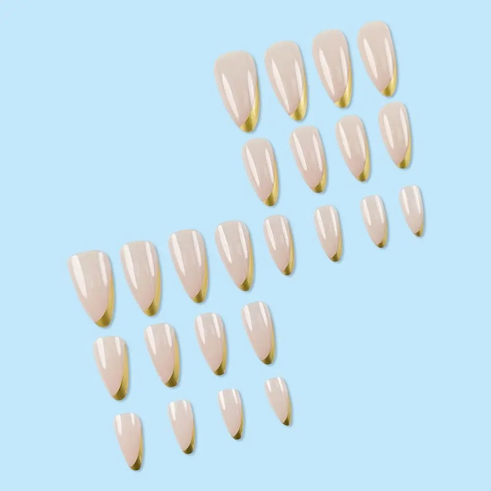 24/30 Uds. Pintura de tinta de uñas postizas con purpurina de especias a la moda, uñas postizas francesas doradas, flores de amor, manchas, prensa en uñas para mujeres y niñas