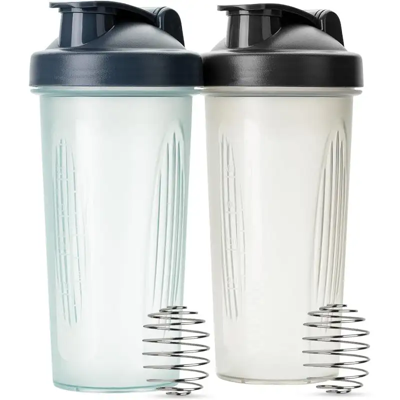 Garrafa Shaker de Proteínas com Bola Whisk de Fio, Copo Shaker, Garrafas Misturadoras, 2 Cores, 28 oz, 2 Pacote