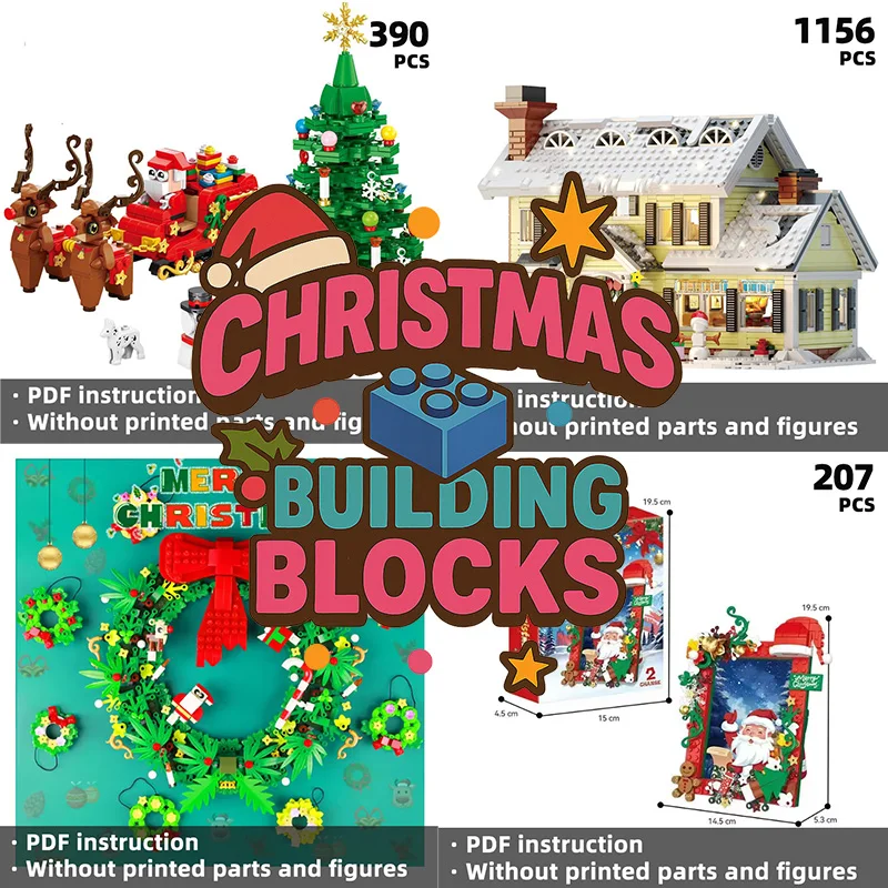 

Christmas Building Blocks Set DIY Xmas Gifts - Multiple Kits (Wreath, Santa Sleigh, Train, Tree)