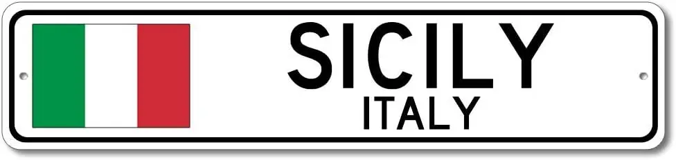 Metal Sign Sicily, Italy - Italian Flag Sign Aluminum Tin Signs Gifts for Home Kitchen Coffee Bar Farm Wall Art Decor, 4X16 Inch