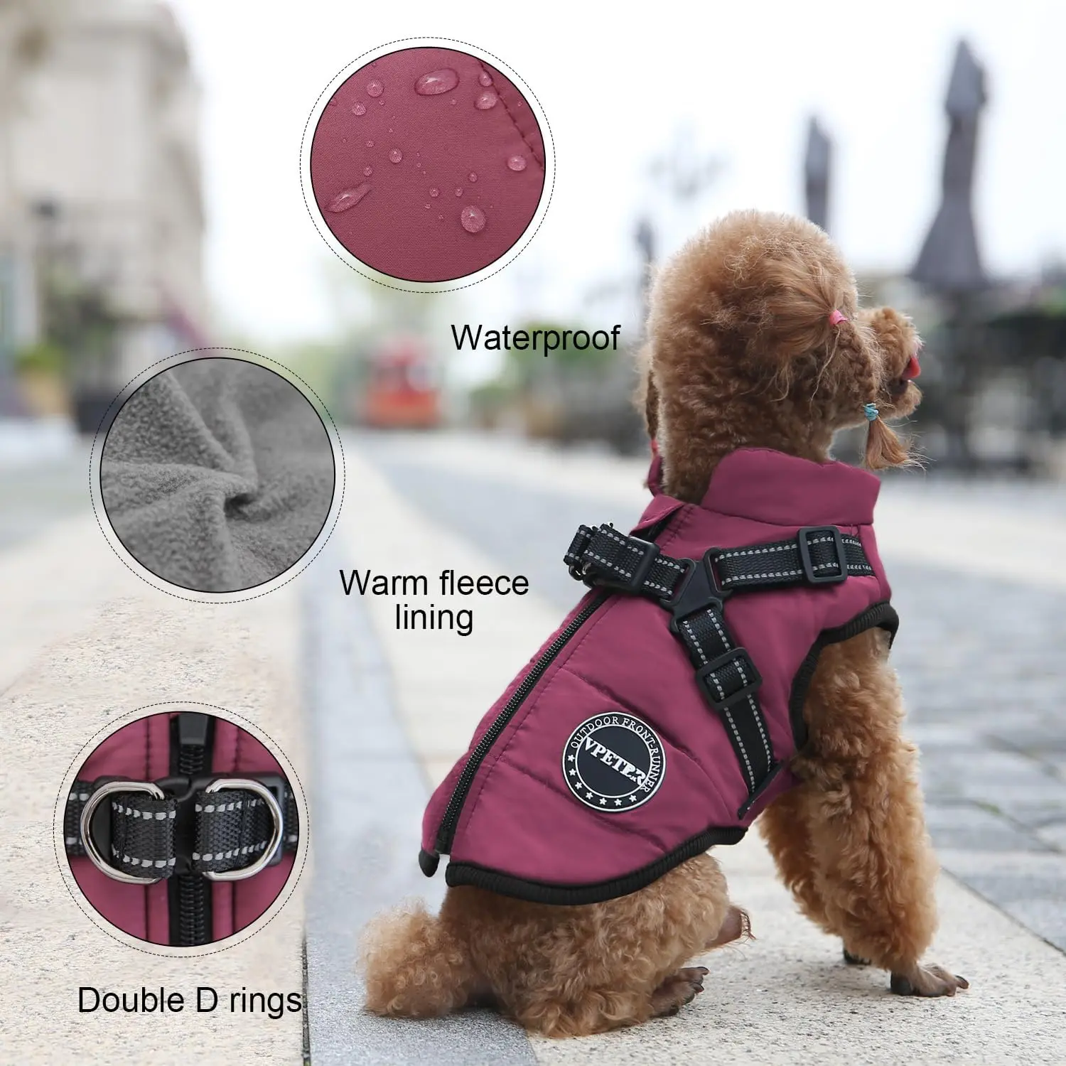 Abrigo de Invierno para Perro, Chaqueta Cálida de Forro Polar, Chaleco para Mascotas con Arnés Incorporado, Resistente al Viento, Reflectante, Cómodo, Ajustable, con Cierre, Ropa para Cachorros