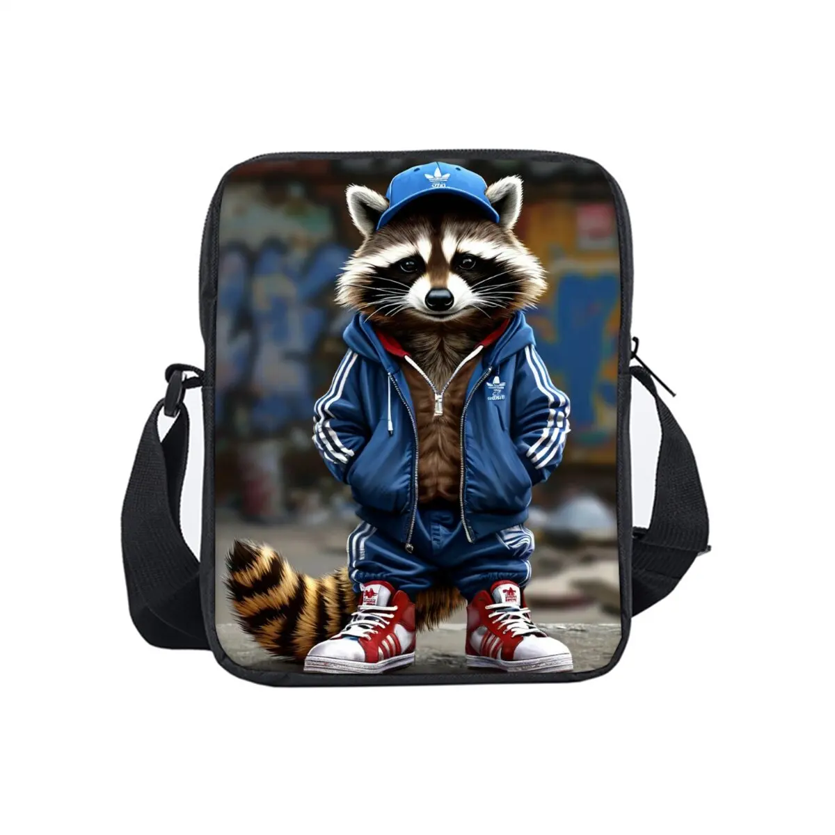 

Raccoon Monkey Pattern Single Sided Messenger Bag for Boy/Girls Children Best Gifts 3D Cartoon Casual Crossbody Bag
