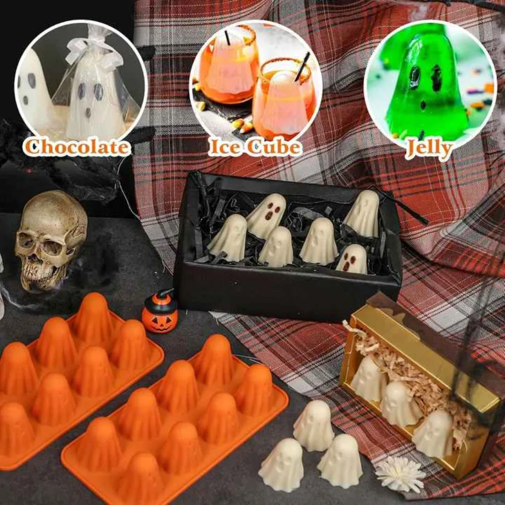 

Reusable Ghost Jello Mold Orange Easy To Clean Silicone Chocolate Mold Homemade Halloween Ghost Baking Mold for Gummy Candy