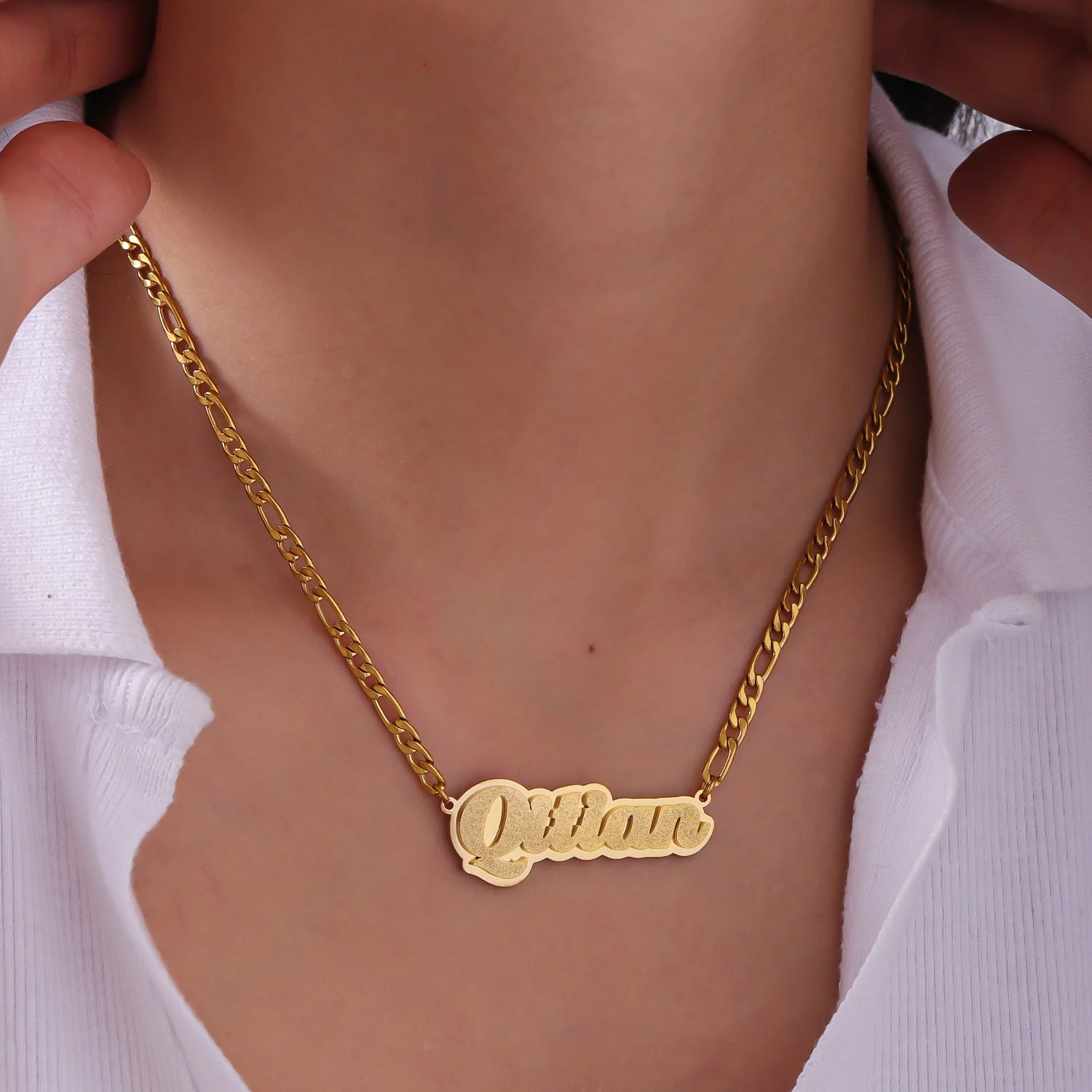 

Double Layer Custom Name Necklace Stackable 18k Gold Plated Stainless Steel Personalized Jewelry Anniversary Gift for Men Women