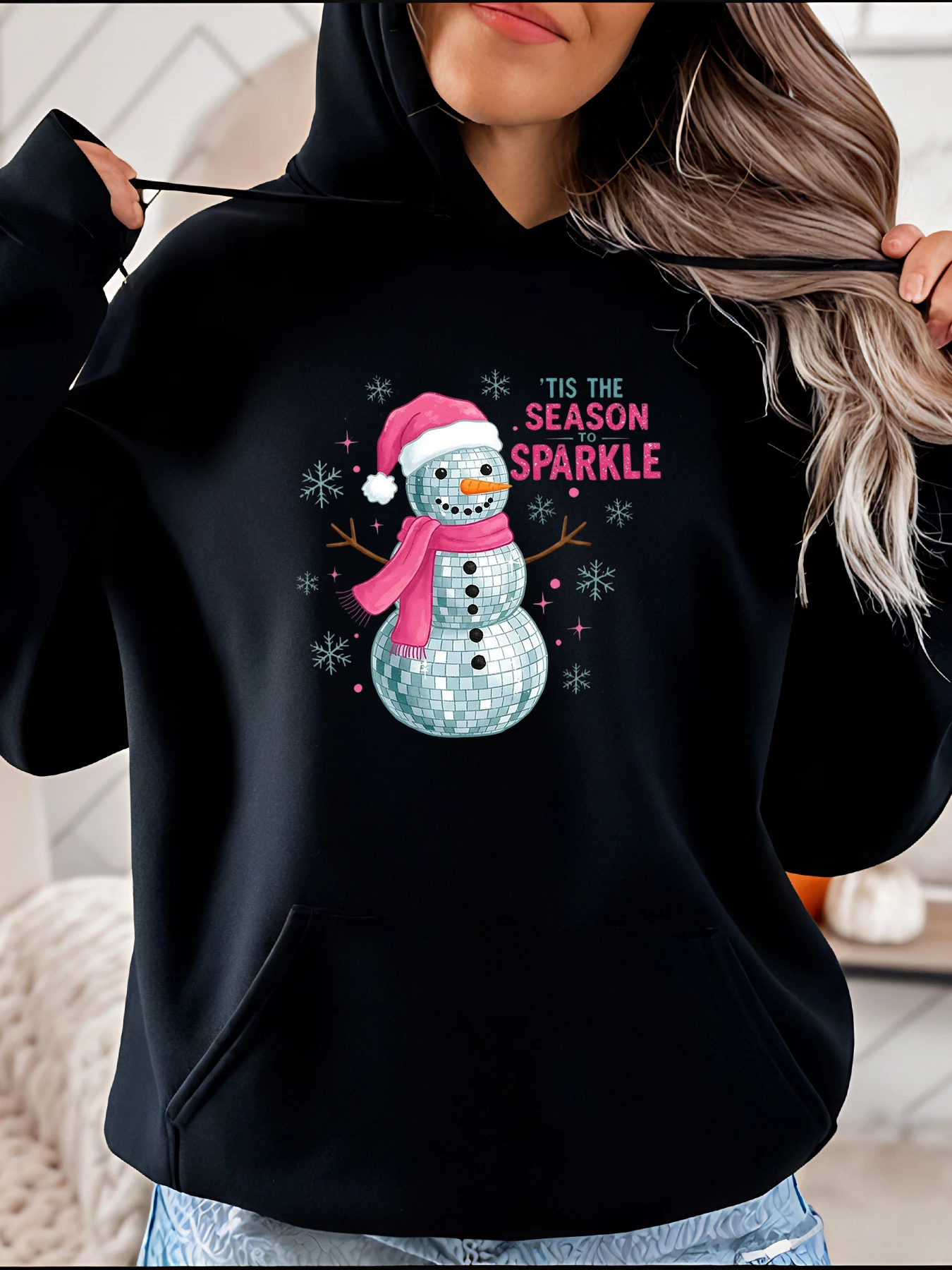 

Толстовка с принтом снеговика, повседневный зимний блестящий дизайн, женский рождественский наряд