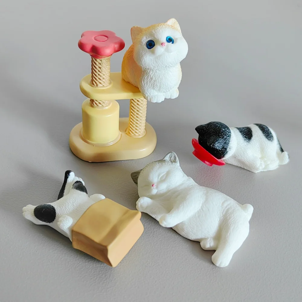 4pc Cute Cat Small Animal Model Decoration Resin Craft Miniature Figure Tiny for Bonsai Microlandscape Fairy Garden Decor