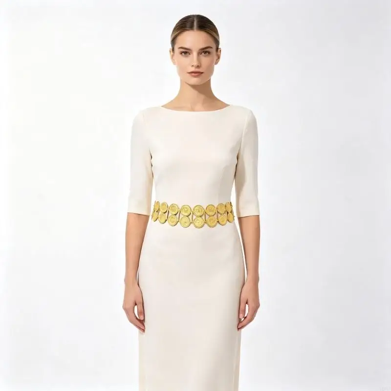 Layered Coin Chain Waist Accessory for Women, Gold Tone Metal Belt with Adjustable Closure for Dresses, High Rise Outfits, Y08E