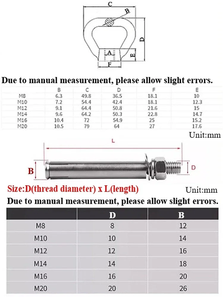 1 قطعة M8 M10 M12 M14 M16 M20 304 الفولاذ المقاوم للصدأ مثلث التوسع تطول البراغي المسمار مع حلقات