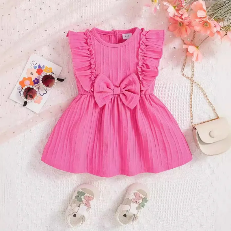 Dress For Baby Girl Summer Newborn Clothes Fashion Cute Bowknot Princess Dresses Solid Color Casual Infant Toddlers Clothing D2L