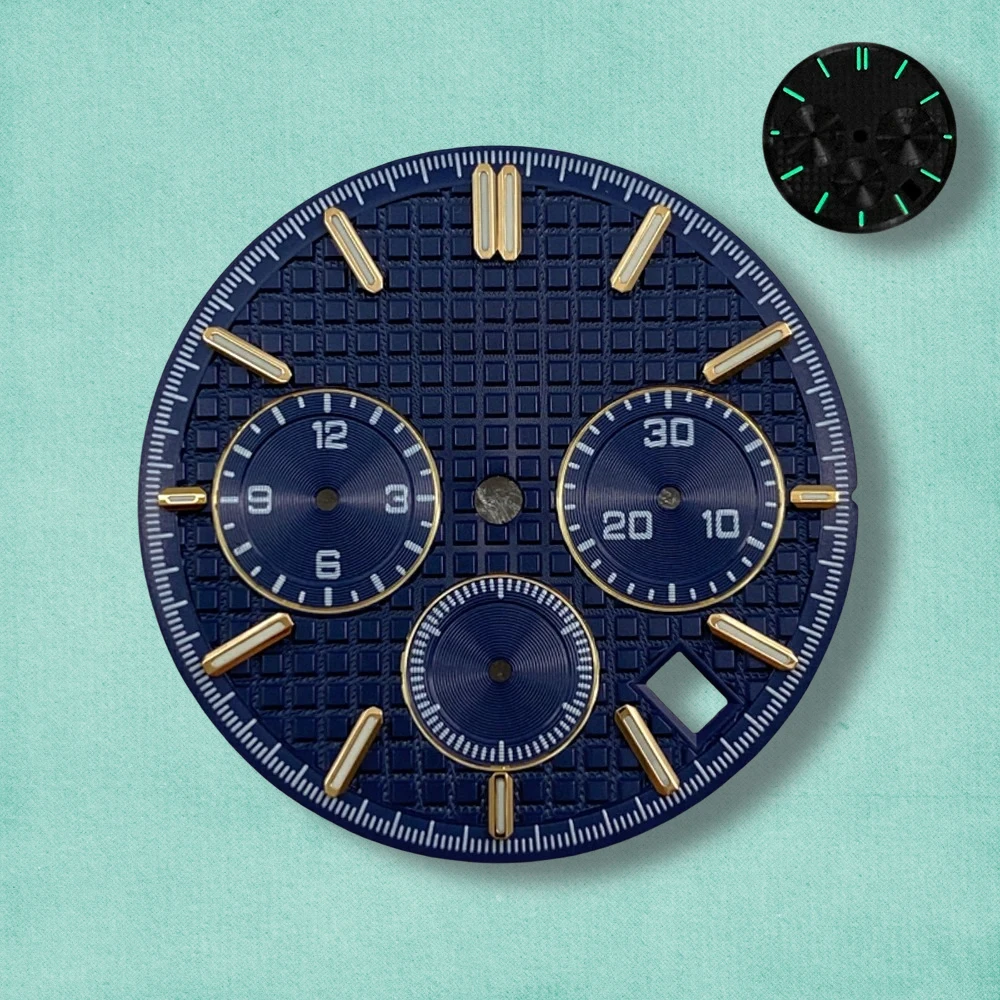 31.8mm S Logo Panda Three Eyes Dial Fit VK63 Movement Green Luminous High-Quality Dial Watch Modification Accessories