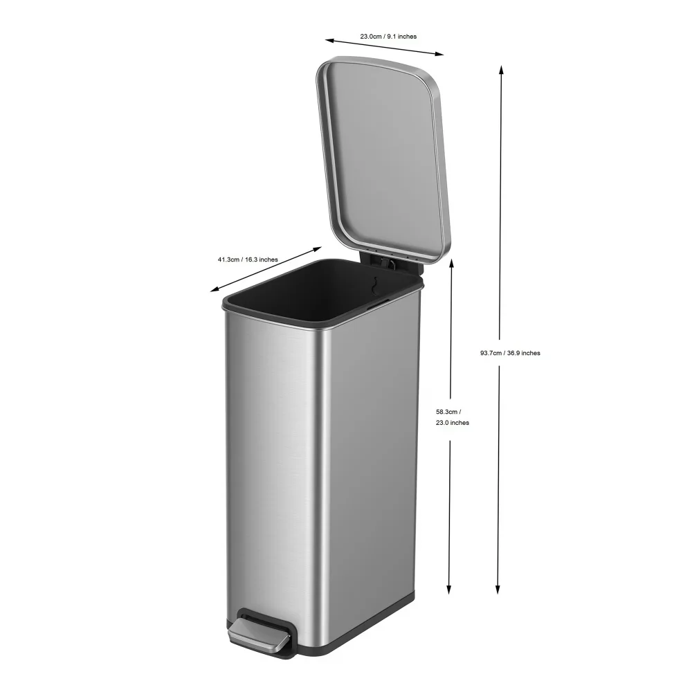 7.9 Gallon Slim Stainless Steel Trash Can with Lid, Soft Close Step Pedal Garbage Bin, Silver Narrow Space Saving Waste Basket for Kitchen Bathroom Bedroom Office