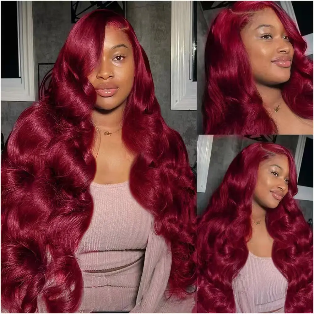 شعر مستعار مموج بورجوندي 99J باروكة أمامية من الدانتيل 13x6 HD باروكات أمامية من الدانتيل شعر بشري شعر مستعار أحمر اللون للنساء كثافة 200