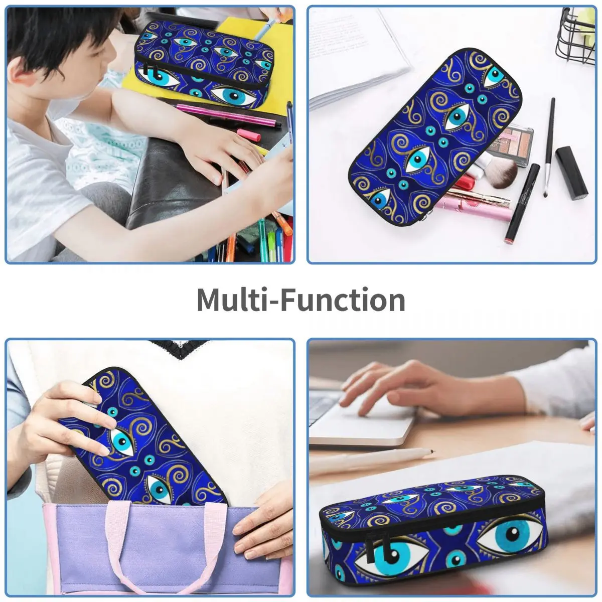 Evil Eye Charm Pattern Pencil Case Greek Eyes Mati Amulet For Child Stationery Zipper Pencil Box Large Capacity Fashion Pen Bags