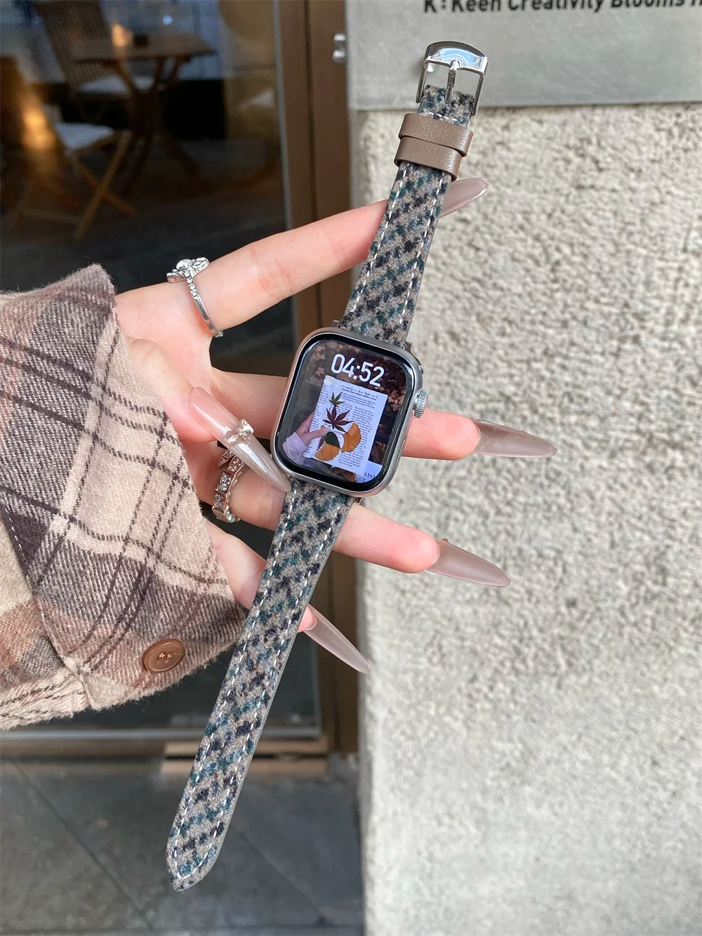 アップルウォッチ用レザーバンド,毛皮,ぬいぐるみ,木,クマ,ストラップ,リストブレスレット,iwatch,10,8,9,se,7,6,45,42,46 49、41、44、暖かい、冬