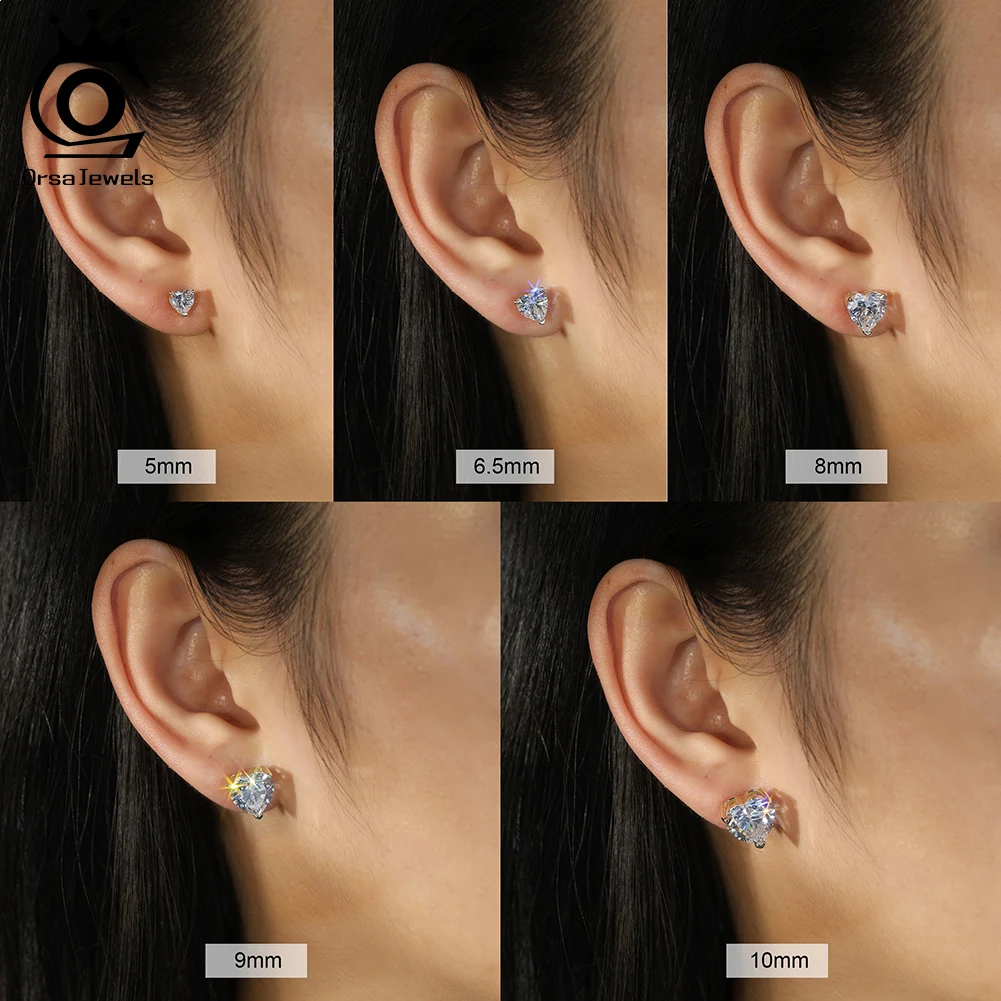 ORSA JEWELS 5A Zircon Studs 925 Sterling Silver Love Heart Stud Earrings Real Fine Jewelry For Women Men Wedding Statement LZE55