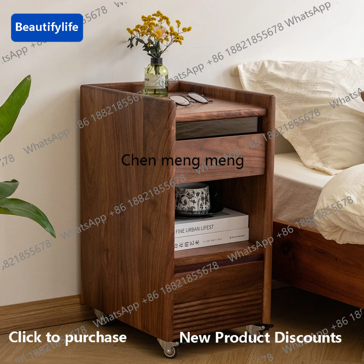 

A56 Solid wood bedside table Small household bedroom Super mini black walnut extremely narrow bedside table