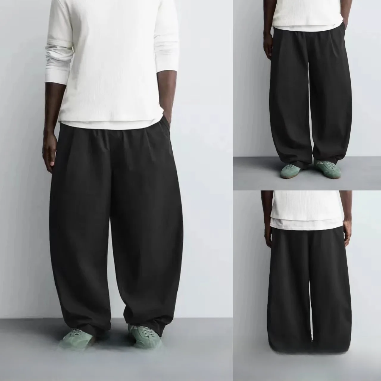 

Мужские повседневные брюки весна-осень, новинка, с эластичным поясом-баллоном, длинные, со складками, свободного кроя, из хлопка, для молодежи