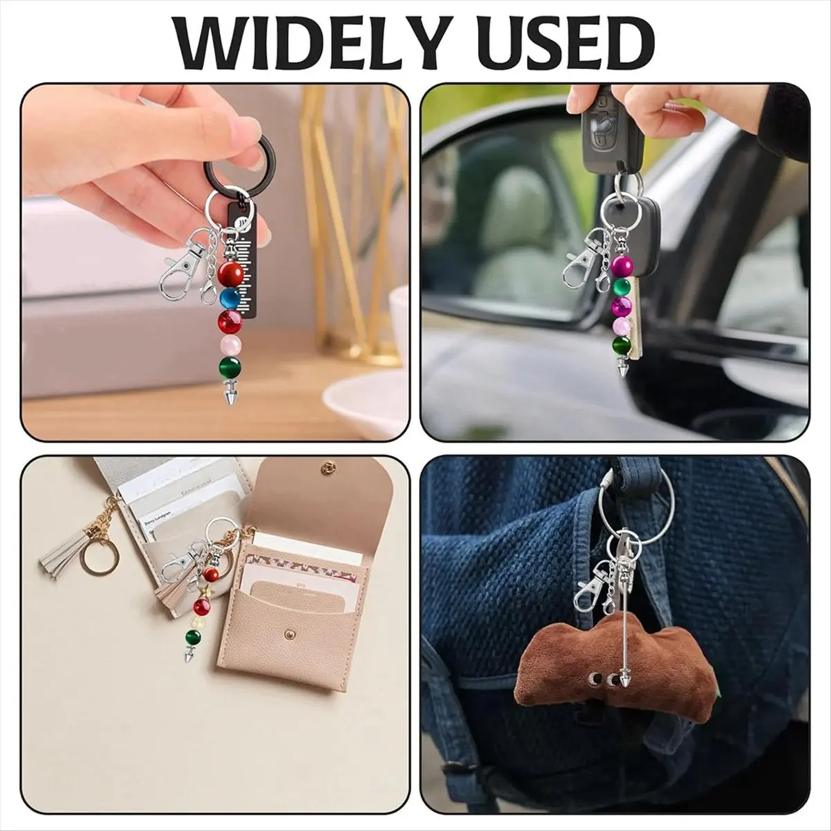 A79G Beadable Keychains Making Kit , Beadable Keychains Bar Blank Silver Beaded Key Chain Making Kit for DIY Keychain Making