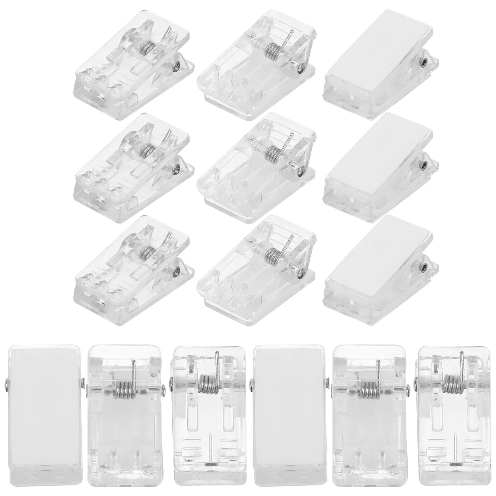 30pcs Clear Plastic Badge Clips Self Adhesive Wall Photo Paper Transparent Spring Name Tag ID Cards Fixing Poster Hanging Clip