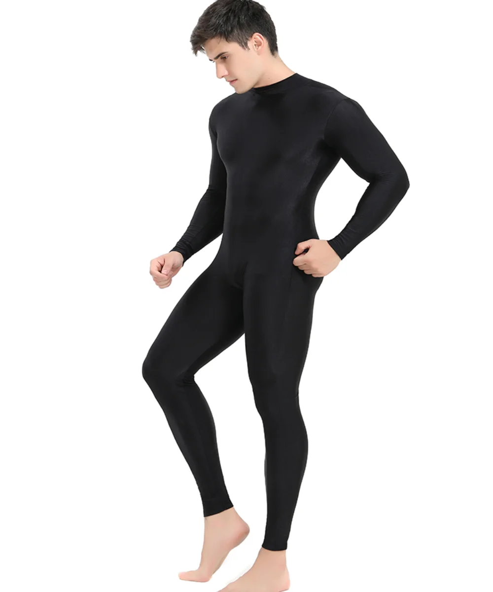 بدلة رقص باليه للرجال من Speerise ذات ياقة مدورة سوداء وأكمام طويلة من Unitard للجنسين بطول كامل ملابس رقص بدون أقدام