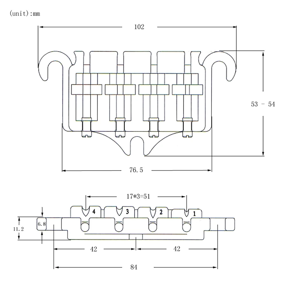 N17R 3-Punkt-4-Saiter-Bassbrücke Saitenhalter Zinklegierung Brücken mit Sattel Ersatzteile für Style Bass, Schwarz