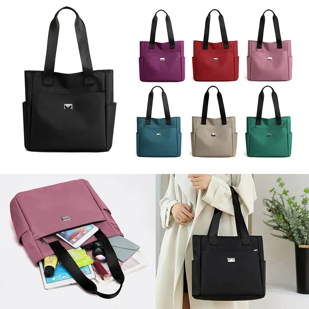 Solid Color Large Capacity Handbag High Quality Practical Shoulder Bag Lightweight Waterproof Nylon Tote Bags For Work Travel