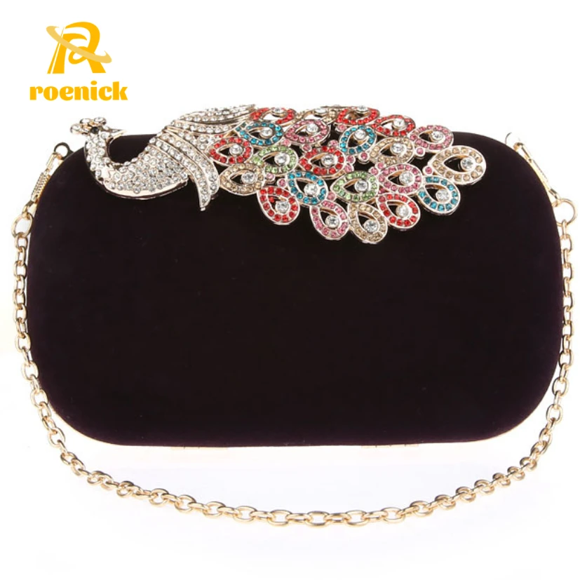 

ROENICK Women's Peacock Rhinestone Banquet Clutch Dinner Dress Luxury Designer Handbags Wedding Party Cosmetic Mini Minaudiere