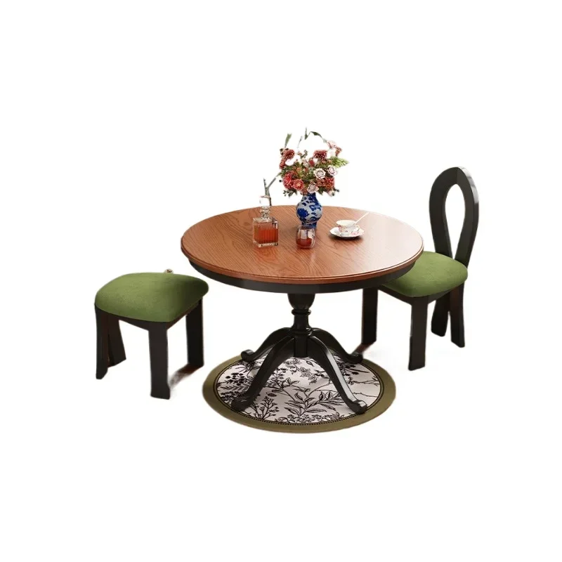 French retro solid wood dining table and chair combination modern simple all solid wood home medium and ancient ash wood