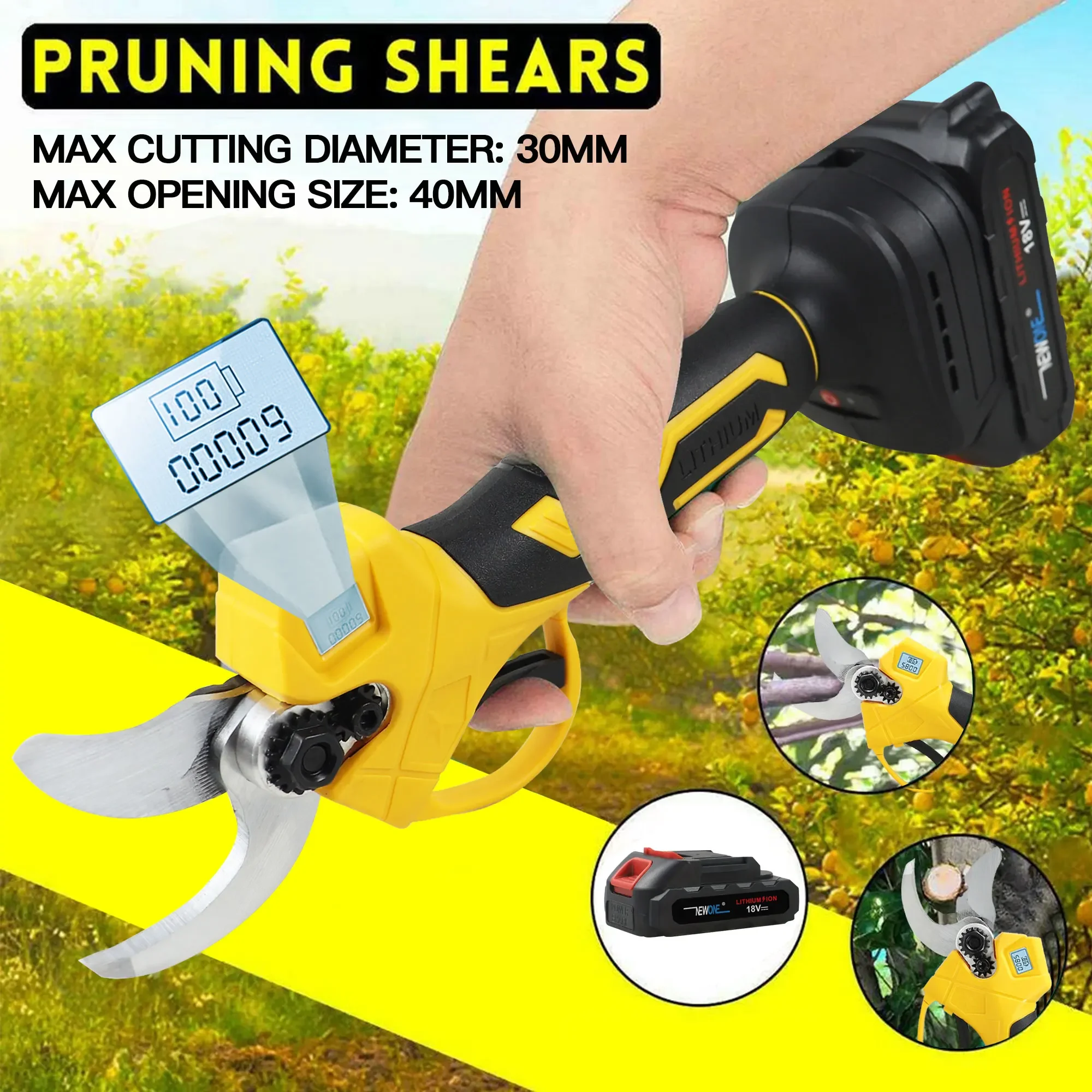 NEWONE Competible for 18V Makita wireless Fruit Pruning Shears brushless Gardening Plant Scissor LCD display Branch Trimmer