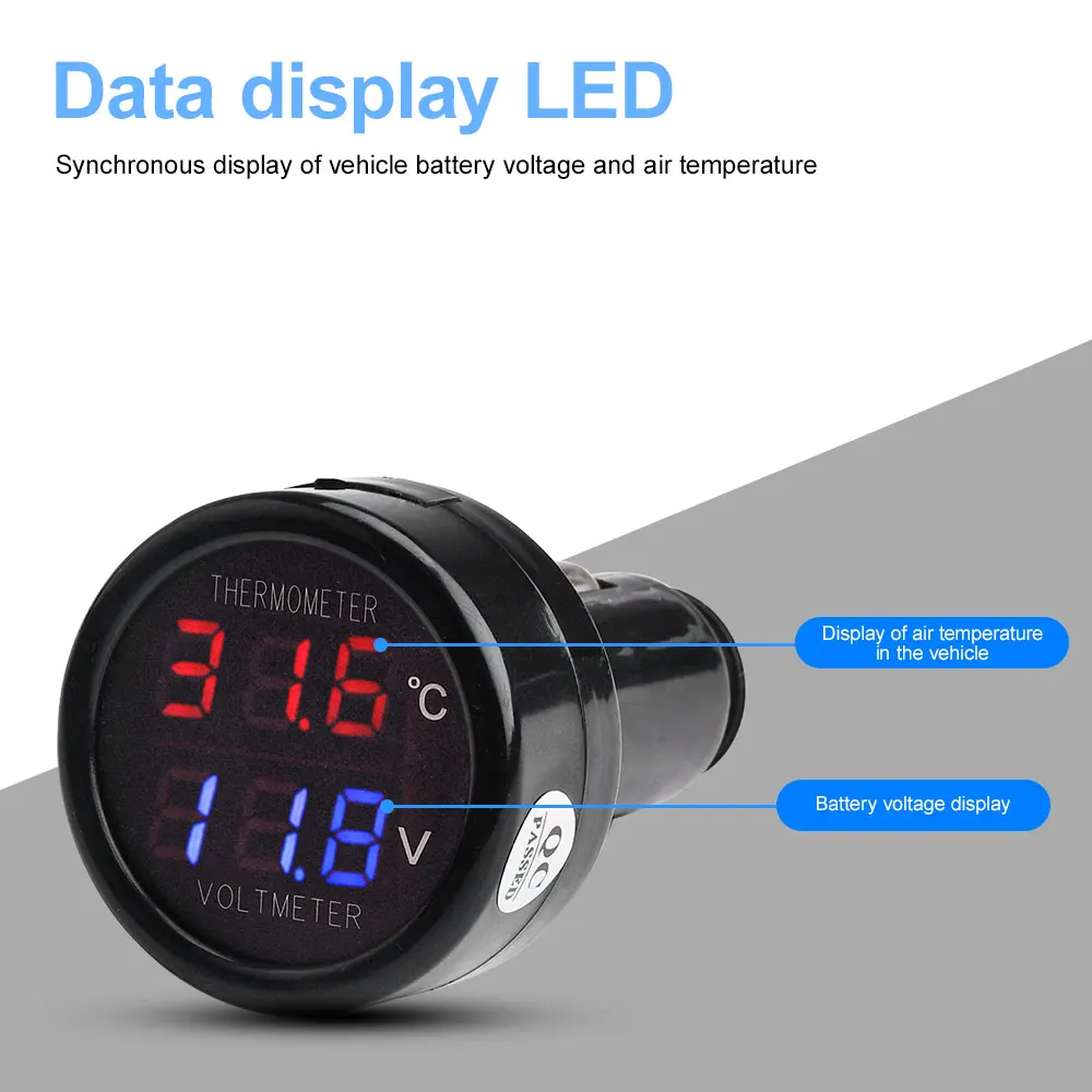 12V 24V 36V Digital Car Voltmeter Thermometer Cigarette Lighter Style 2 In 1 DC 8V-36V Battery Monitor Voltage Temperature Meter