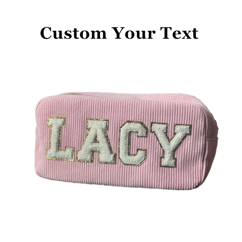 Customized Large-Corduroy Bag-Customized-Preppy-Makeup Bag-Personalized Bridesmaid gift-Bride Tribe-Bride Bag-Monogram bag