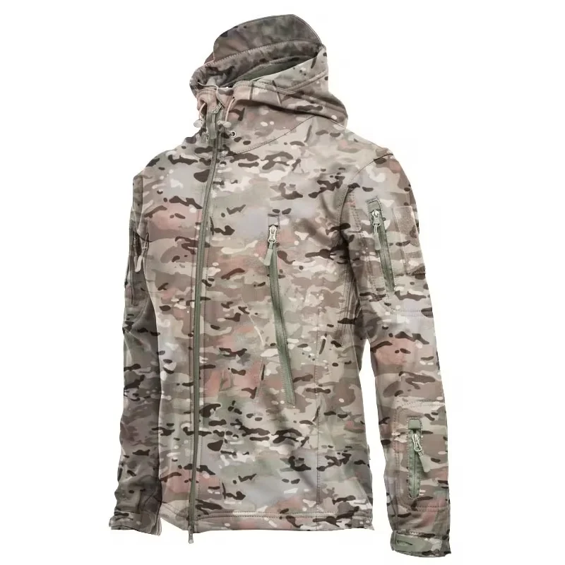 Chaquetas militares de piel de tiburón para hombre, abrigos de bombardero con capucha, chaqueta táctica impermeable a prueba de viento, chaquetas de