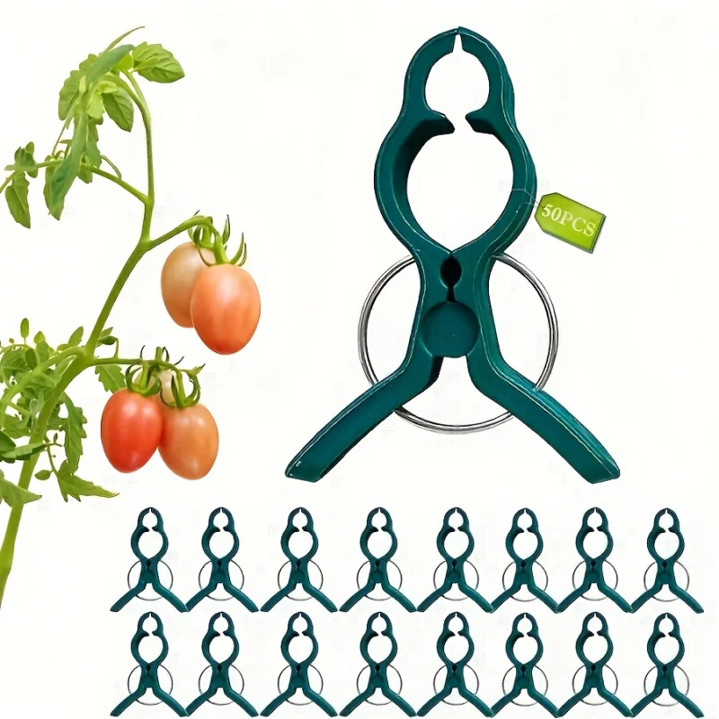 

50pcs Durable Plastic Plant Support Clips - Adjustable Garden Clips for Tomatoes,Rich Green for Home&Outdoor Gardens,Plant Clips